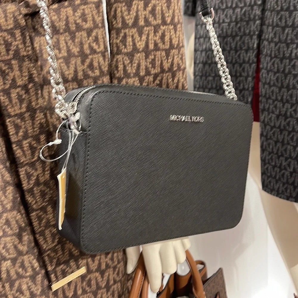 Michael Kors Jet Set Item Large East West Zip Crossbody Leather Black - Picture 15 of 16